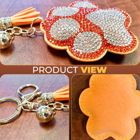 Bling Paw Print Keychain | Orange and Silver Rhinestone Charm | Bag Clip for Women, Kids, Backpacks, Handbags | Durable Lightweight Tiger Paw | Perfect Game Day Accessory