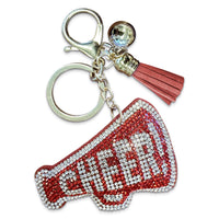 THE MARDI GRAS KREWE Sparkling Red and Silver Rhinestone Cheerleader Megaphone Keychain – Perfect Bag or Purse Charm Accessory for Cheer Enthusiasts and Team Spirit