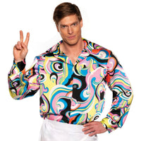 UNDERWRAPS 70s Disco Shirt Men - Multicolor Swirl 70s Outfits for Men, Retro Costume Shirts for Theme Parties, Halloween Costumes (Multi Disco, One Size 42-44)