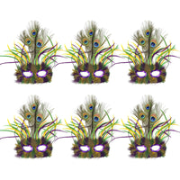 THE MARDI GRAS KREWE Mardi Gras Mask with Feathers Set of 6, Feather Masks for Mardi Gras Outfit Accessories Decorations