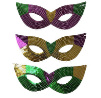 Purple, Green and Gold Sequin Mardi Gras Masks- Bulk Supply for Parties, Balls, and Parades!