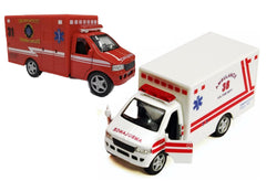 KiNSMART Set of 2 Rescue Team Ambulances - 5 Inch Die-Cast Metal Cabin with Pullback Action