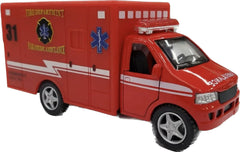 KiNSMART Rescue Team Ambulance 5 Inch Die Cast Metal Cabin with Pullback Action