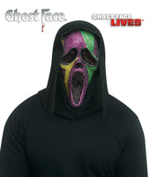 Ghost Face Scream Mask with Mardi Gras Bling - Purple, Green, Gold Rhinestones, Black Sparkle Shroud - Officially Licensed Fun World Mask