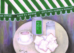 Cafe Du Monde Coffee and Chicory Single-Serve Pods,12 Count, Bundled with Cafe Du Monde Beignet Mix, 28 oz box, and a Cafe Du Monde 5 x 7 print