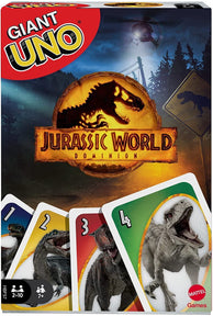 Giant UNO Jurassic World Dominion Card Game with Oversized Movie-Themed Cards, 2 to 10 Players, Gift and Collectible for Dinosaur Fans